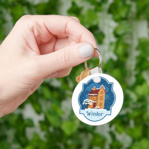 Winter House In The Snow Key Ring