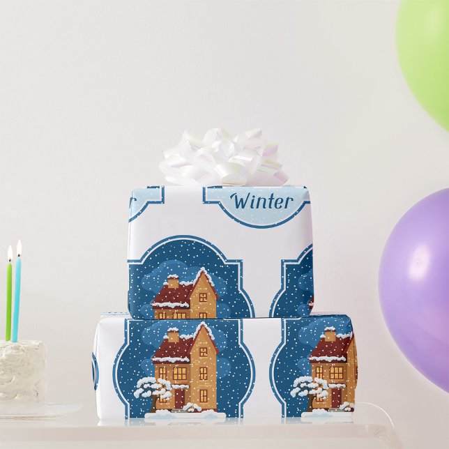 Winter House In The Snow Wrapping Paper (Creator Uploaded)