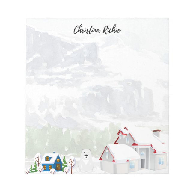 Winter house In the winter watercolor landscape Notepad (Front)