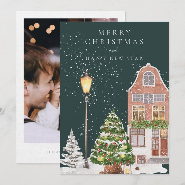 Winter House Photo Christmas Card (Front/Back)