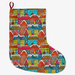 Winter houses large christmas stocking