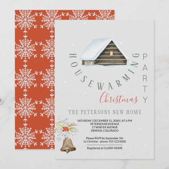 Winter Housewarming Christmas Party Modern Invitation (Front/Back)