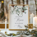 Winter how many kisses bridal shower game poster<br><div class="desc">Winter evergreen "How many kisses for the soon to be Mrs" bridal shower game.
Matching items available.</div>