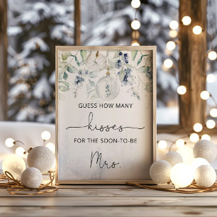 Winter how many kisses bridal shower game poster
