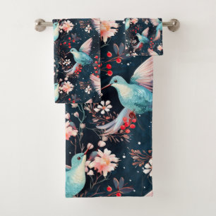 Winter Hummingbirds Pattern Bath Towel Set