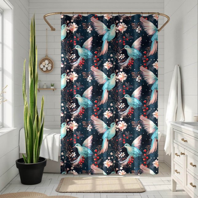 Winter Hummingbirds Pattern Shower Curtain (Creator Uploaded)