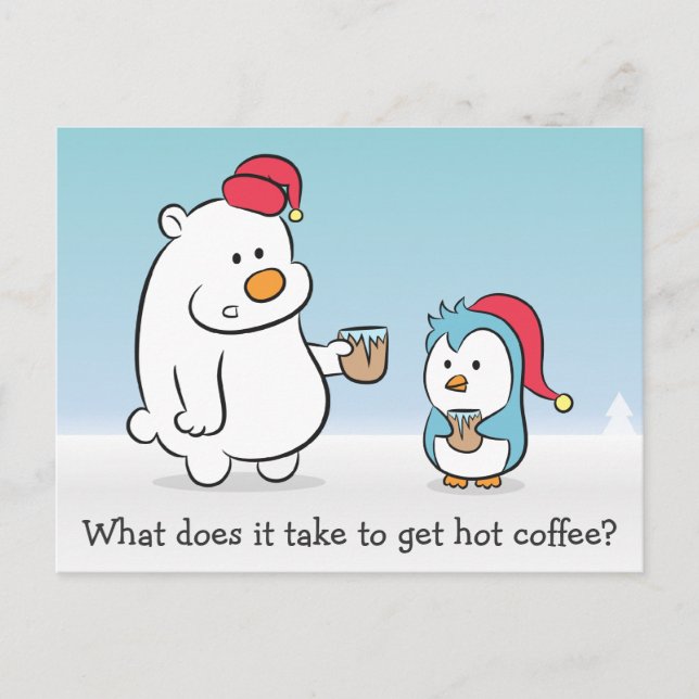 Winter Humour Polar Bear complains to Penguin Postcard (Front)