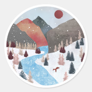 Winter Hunting Fox Classic Round Sticker
