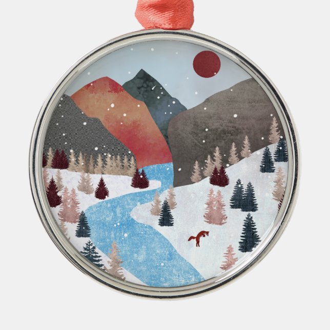 Winter Hunting Fox Metal Tree Decoration (Front)