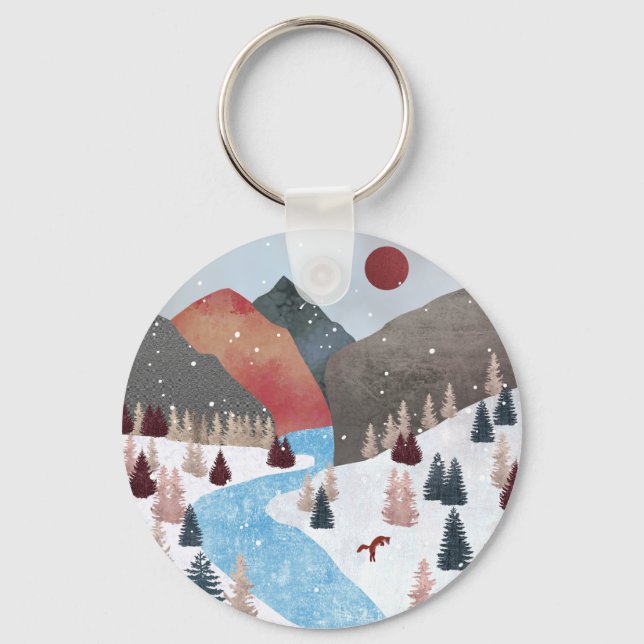 Winter Hunting Fox Trucker Hat Key Ring (Back)