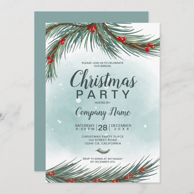 Winter ice blue branch snow Christmas corporate Invitation (Front/Back)