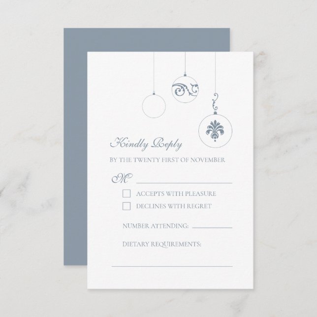 Winter Ice Blue Christmas Bauble Ornaments Wedding RSVP Card (Front/Back)