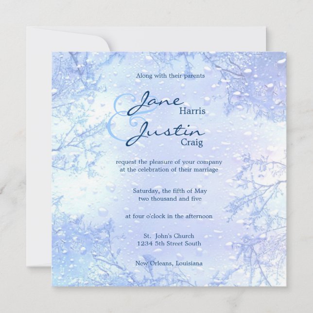 winter ice blue elegant frosty wedding invite (Front)