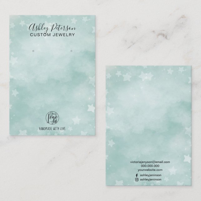 Winter ice blue green star jewellery earring displ business card (Front/Back)