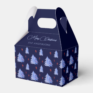 Winter Ice Blue Trees Holly Berries Navy Christmas Favour Box