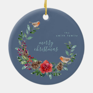 Winter Ice Blue Wreath Christmas New Year Ceramic Tree Decoration