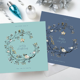 Winter Ice Blue Wreath Christmas   New Year Holiday Card