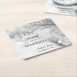 Winter Ice Eat Drink Be Married Wedding Square Paper Coaster