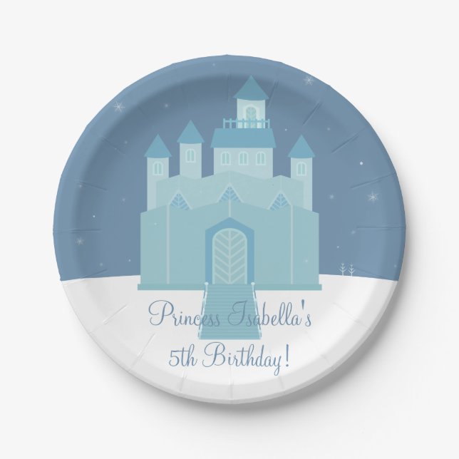 Winter Ice Frozen Palace Princess Birthday Party Paper Plate (Front)