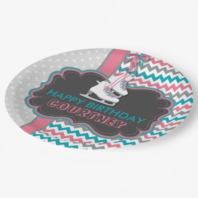 Winter Ice Skating Birthday Party Personalised Paper Plate (Angled)