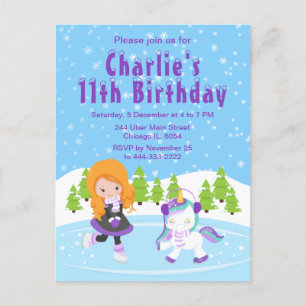 Winter Ice Skating Birthday Red Hair Girl Postcard