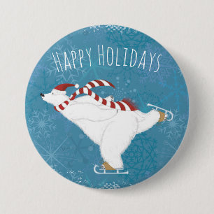 Winter Ice Skating Polar Bear Button