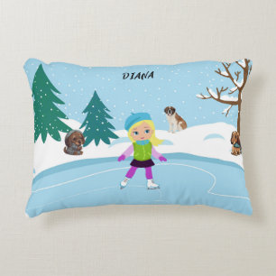 Winter Ice Skating Scene personalised Decorative Cushion