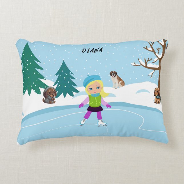Winter Ice Skating Scene personalised  Decorative Cushion (Front)