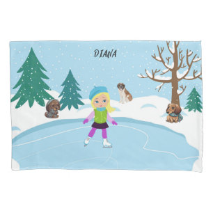 Winter Ice Skating Scene personalised Pillowcase
