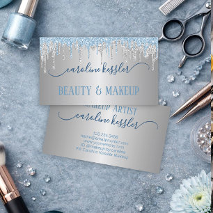 Winter Ice Sky Blue Silver Glitter Sparkles Drip Business Card