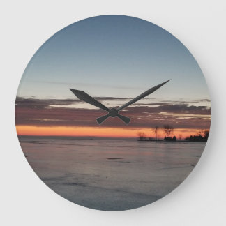 Winter Ice Sunrise on Lake Winnebago Large Clock