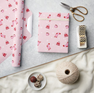 Winter icons - cozy Pink and Red Christmas Pattern Wrapping Paper