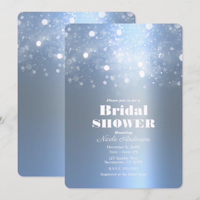 Winter Icy Blue Sparkling Lights Bridal Shower Invitation (Front/Back)