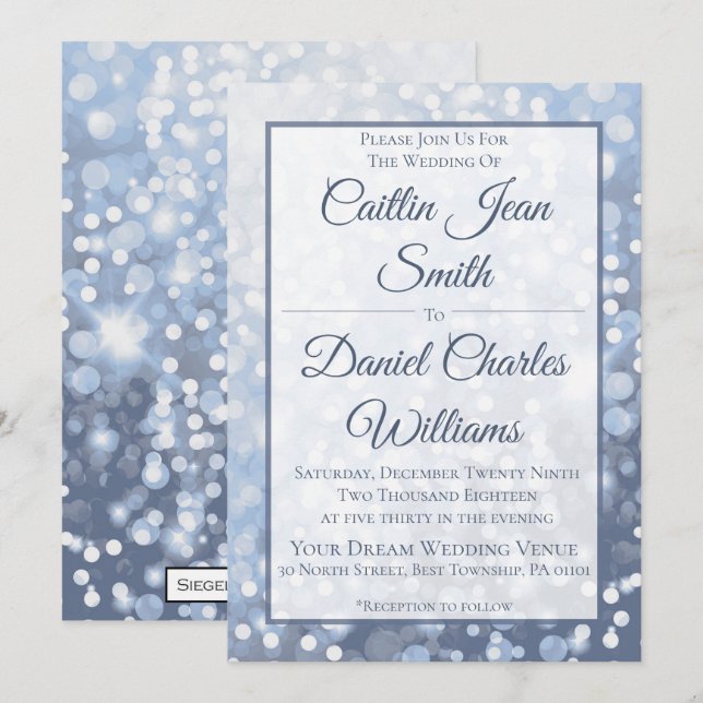Winter Icy Blue Wedding Invitation (Front/Back)