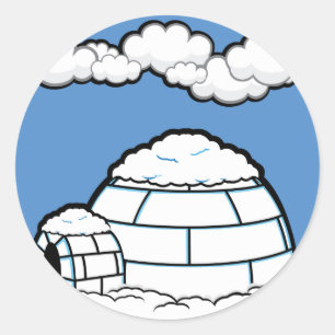 Winter IGLOO SNOW BLUE SKY WHITE CLOUDS CARTOON Classic Round Sticker