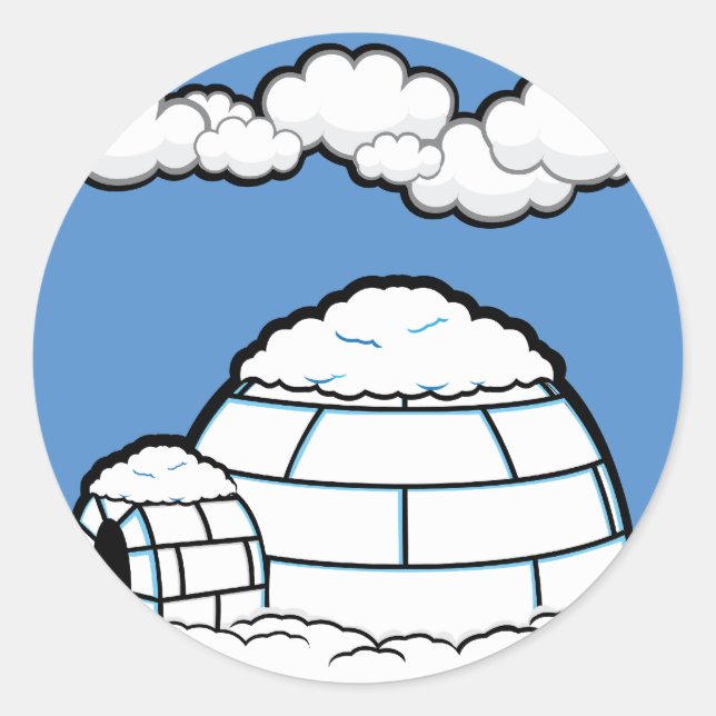 Winter IGLOO SNOW BLUE SKY WHITE CLOUDS CARTOON Classic Round Sticker (Front)