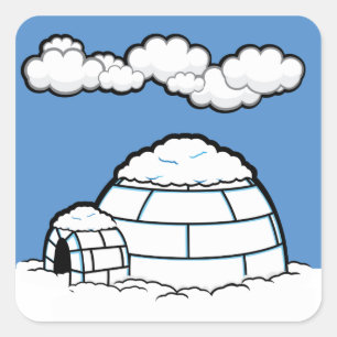 Winter IGLOO SNOW BLUE SKY WHITE CLOUDS CARTOON Square Sticker