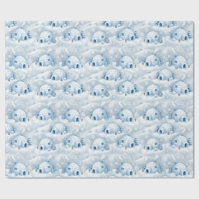 Winter Igloo Village Snow Pattern Wrapping Paper (Flat)