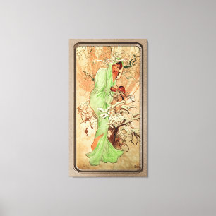 Winter In A Green Cape by Alphonse Mucha Canvas Print