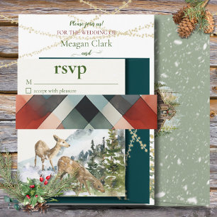 Winter in an Evergreen Forest Plaid Belly Band Invitation Belly Band