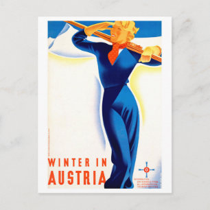 Winter in Austria, skiing girl, vintage travel Postcard