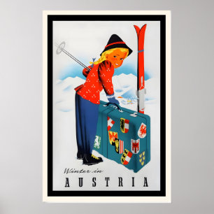 Winter in Austria Vintage Ski Poster - Framed