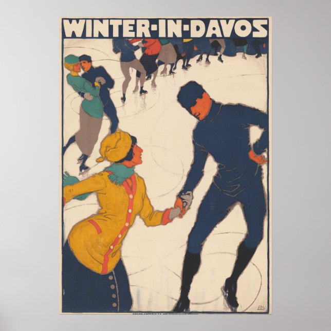 Winter in Davos Vintage Switzerland Skiing Poster (Front)