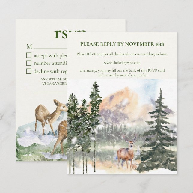Winter in Evergreen Forest RSVP Card (Front/Back)
