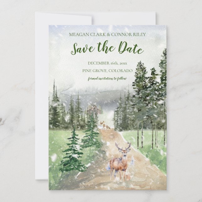 Winter in Evergreen Woods Save the Date (Front)