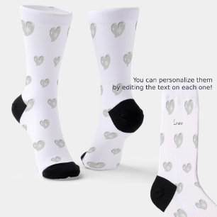 Winter in love - Silver Hearts - Editable Text Socks