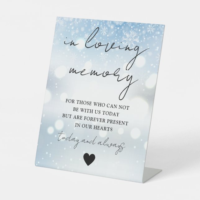 Winter In Loving Memory Elegant Script  Pedestal Sign (Front)