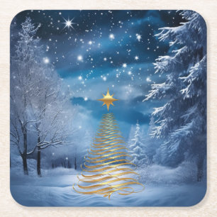 WINTER in Magical Wonderland Square Paper Coaster