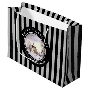Winter in New England Christmas Black Grey Circle Large Gift Bag