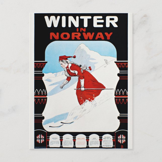 Winter in Norway Vintage Skiing Postcard (Front)